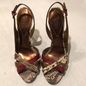 Guess Slingback Pumps Faux Snakeskin, Red, Copper